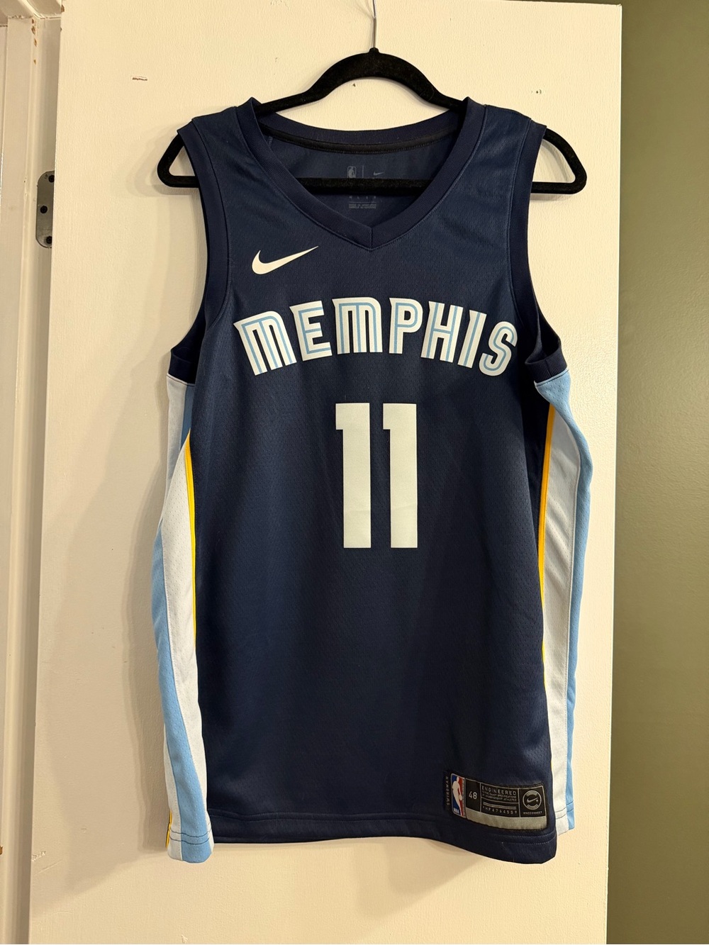Nike Navy Memphis Basketball Jersey #11 with Light Blue and Yellow Accents